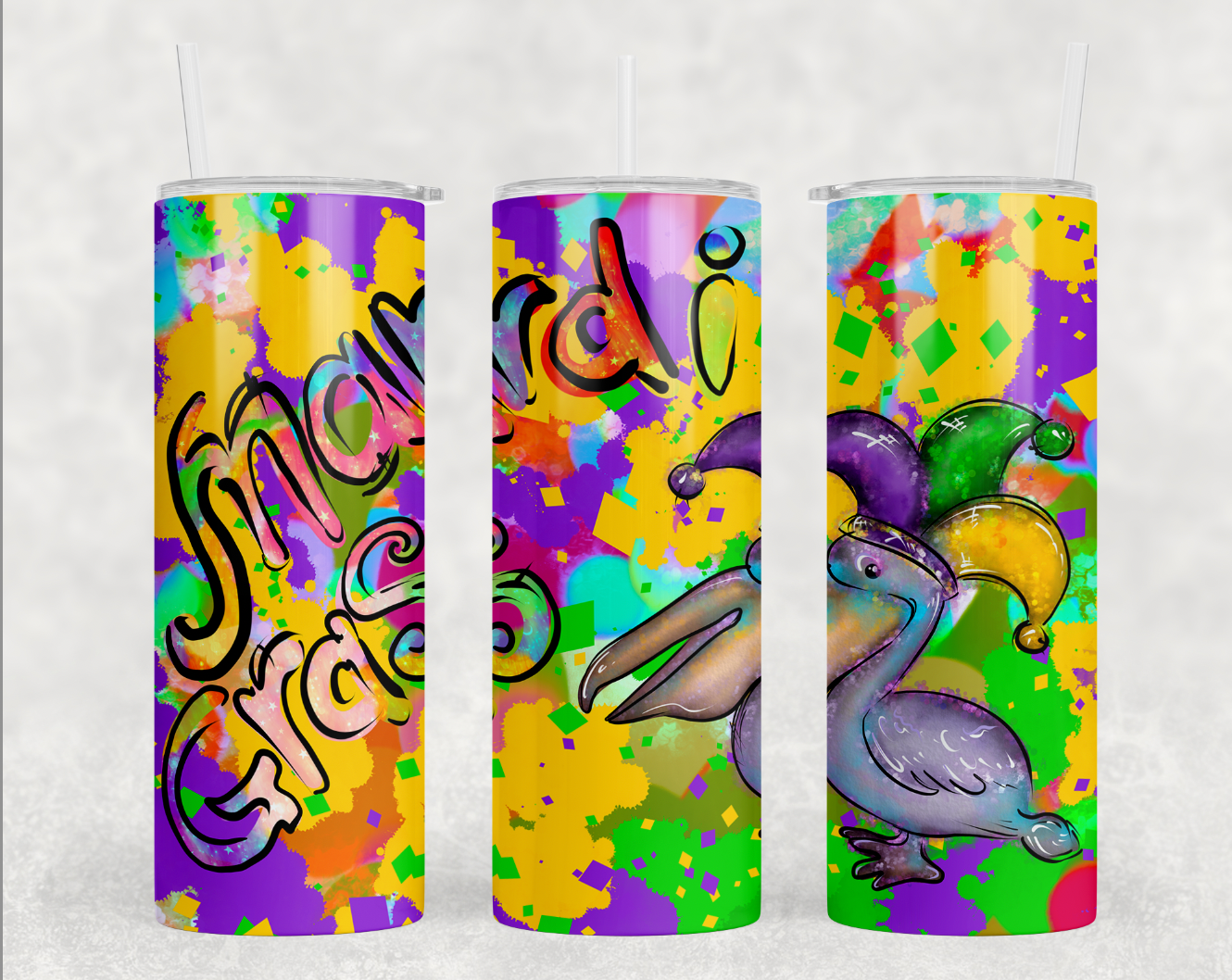 Ladies Women Mardi Gras Custom Stainless Steel Glitter Tumbler Cup