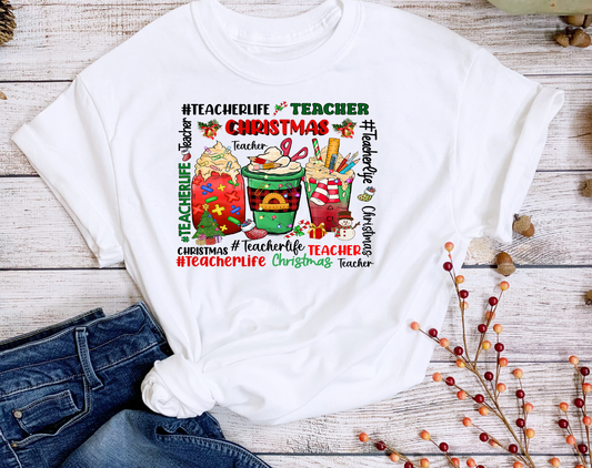 Teacher Christmas Cup Tee-Christmas Tee