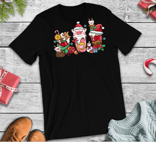 Christmas Drink Piggy Tee-Christmas Tee