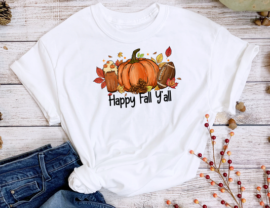 Happy Fall Y'all with Football-Thanksgiving Tee