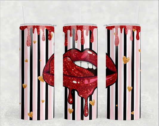 Stripe Background Lips   - Valentine Tumbler